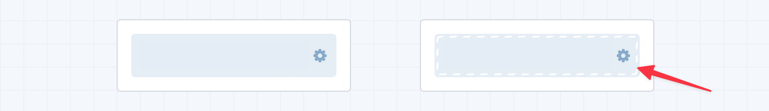 Screenshot of two simplified fields: normal on the left, and conditional on the right with a skewed dashed internal border