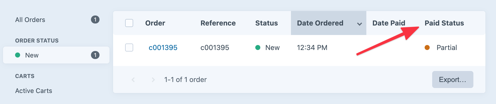 Orders table Paid Status column